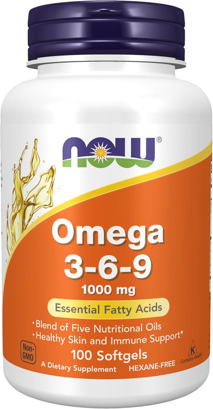 Now Foods, Omega 3-6-9, 1000mg por servicio, 100 softgel