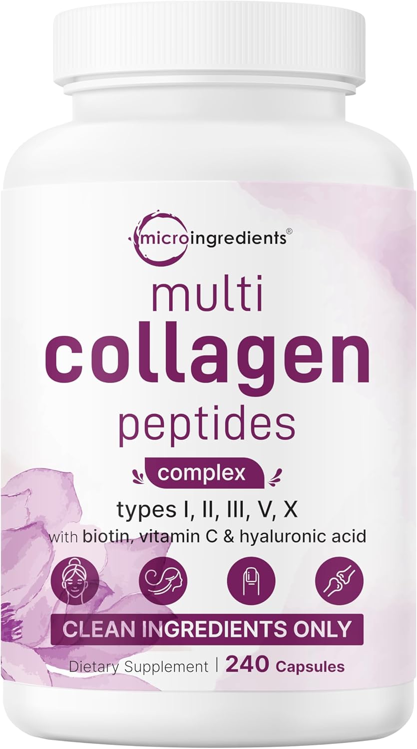 Micro Ingredients, Multi colágeno completo, 5 tipos de colágeno en 1 con péptidos, 240 capsulas