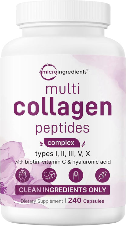 Micro Ingredients, Multi colágeno completo, 5 tipos de colágeno en 1 con péptidos, 240 capsulas