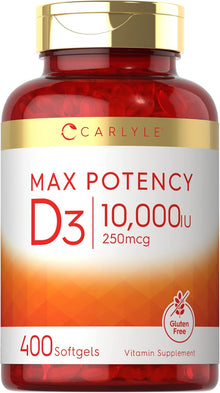 Vitamina D3 de alta potencia | 400 capsulas blandas de 10,000 IU | Carlyle