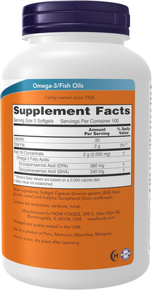 Omega-3 Fish Oil, 200 capsulas 1,000mg, NOW Foods