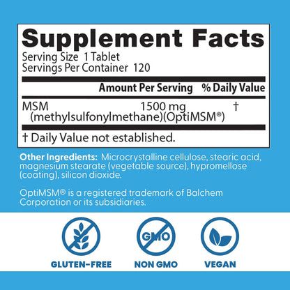 MSM, 120 Tabletas de 1,500mg, Doctors Best