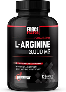 Force Factor, L-arginina y óxido nítrico con BioPerine, 3000mg por servicio, 150 Capsulas