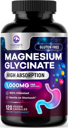 Glicinato de magnesio de alta absorción, 1000mg por servicio, 120 capsulas