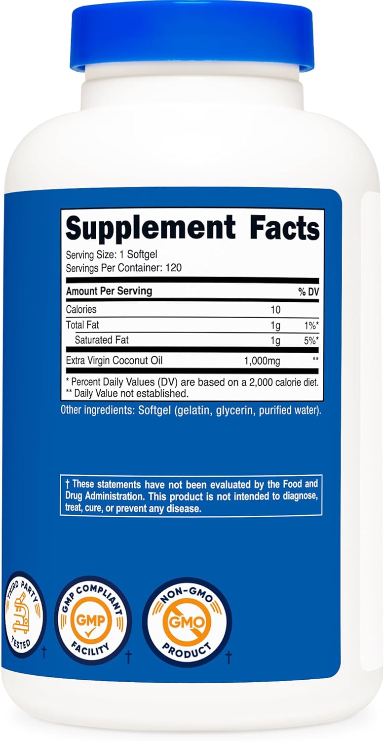Aceite de coco en capsulas | 120 Capsulas blandas de 1000 mg | Nutricost