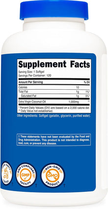 Aceite de coco en capsulas | 120 Capsulas blandas de 1000 mg | Nutricost