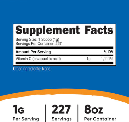 Vitamina C en polvo - 1G por porción - Nutricost