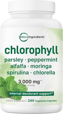 Micro Ingredients, Clorofila con perejil, moringa y espirulina, 240 Capsulas de 3000 mg