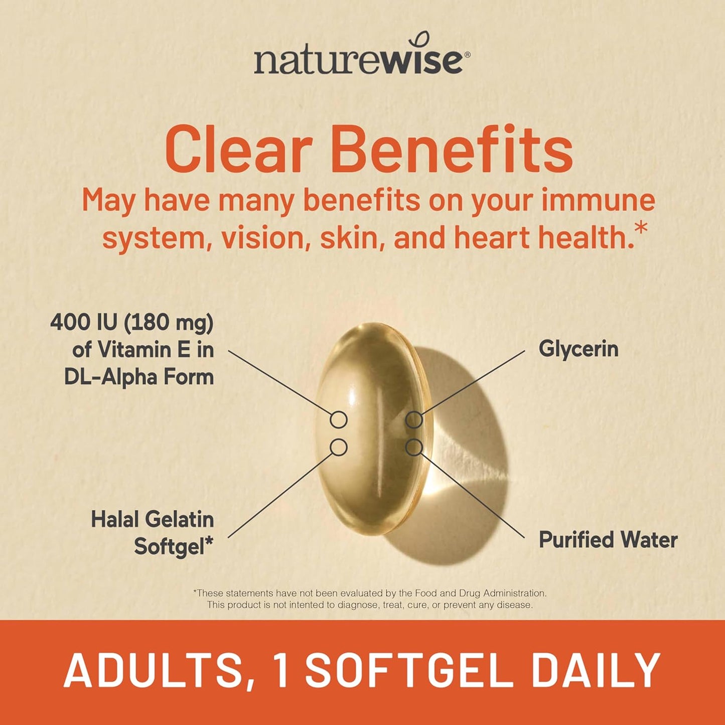 Vitamina E | 120 Capsulas de 400 IU (180 mg DL-alfa) | NatureWise