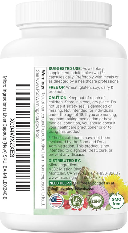 Mircro ingredients, Liver+ Advanced con cardo mariano, diente de leon, NAD, Berberina y glutatione, 240 Capsulas vegetales