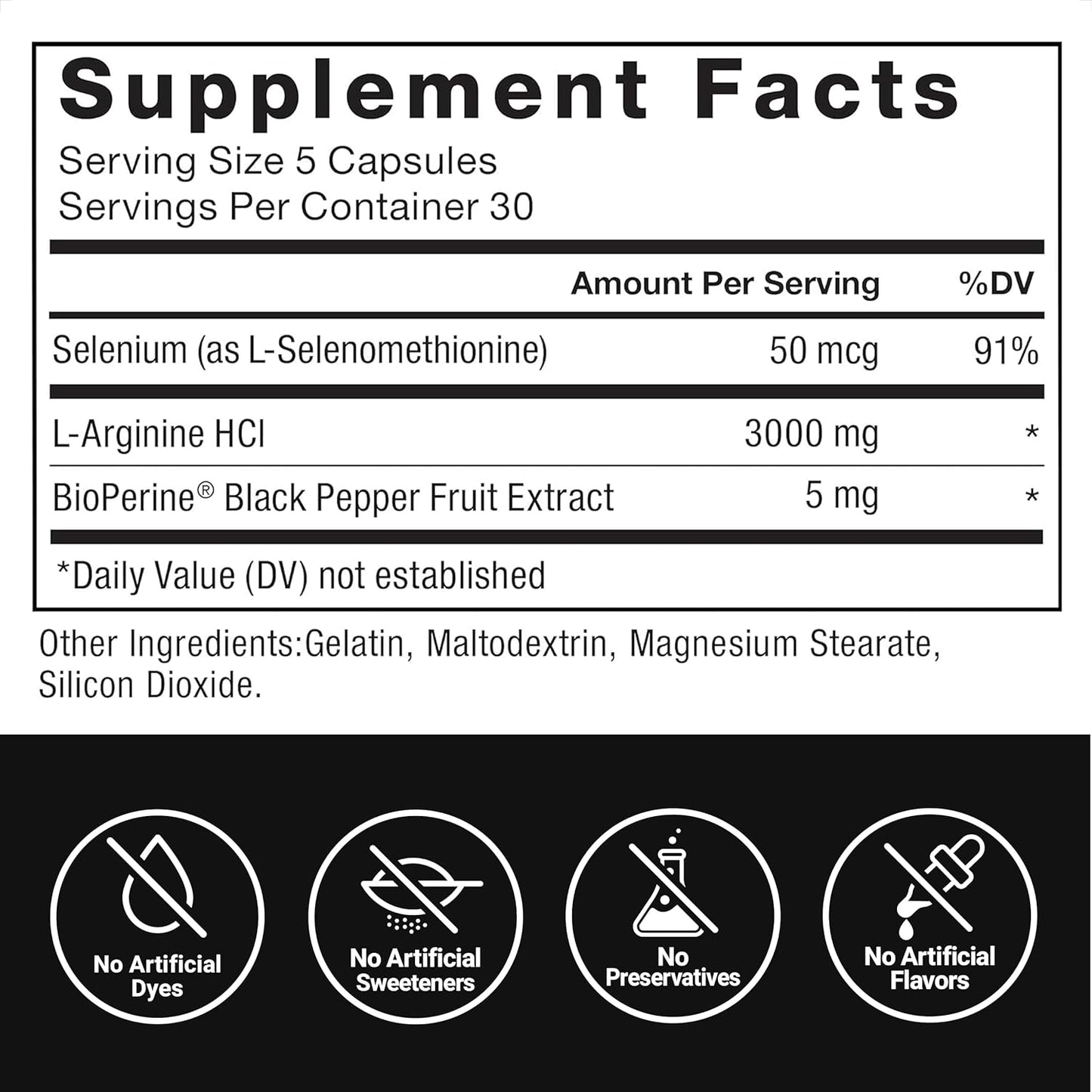 Force Factor, L-arginina y óxido nítrico con BioPerine, 3000mg por servicio, 150 Capsulas