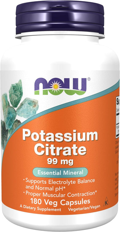 Now Foods, Citrato de potasio, 90mg por servicio, 180 capsulas