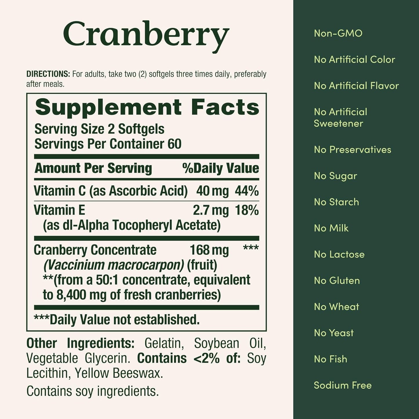 Nature's Bounty, Capsulas de Cranberry con Vitamina C, 120 Capsulas de 4200 mg