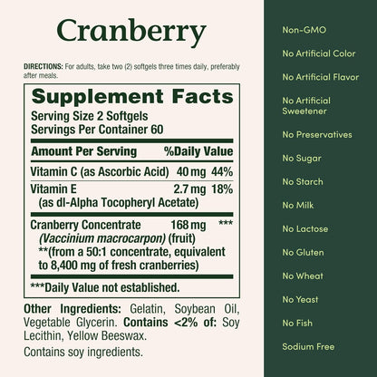 Nature's Bounty, Capsulas de Cranberry con Vitamina C, 120 Capsulas de 4200 mg