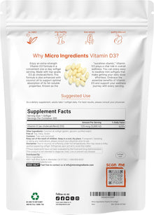 Micro ingredients, Vitamina D3 de 5000IU por servicio, 500 capsulas softgel