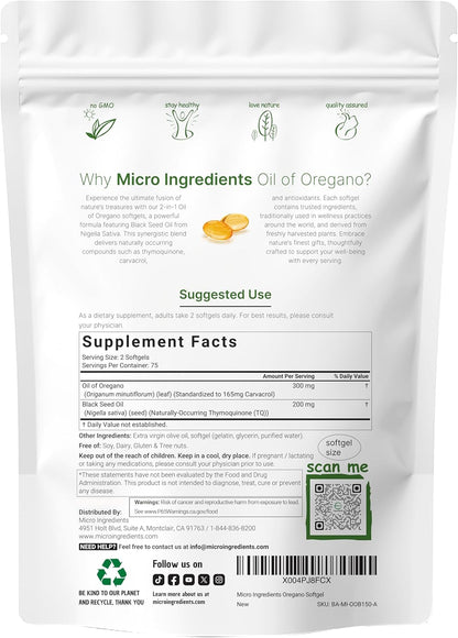 micro ingredients, aceite de oregano con Aceite de semilla negra, 150 Capsulas