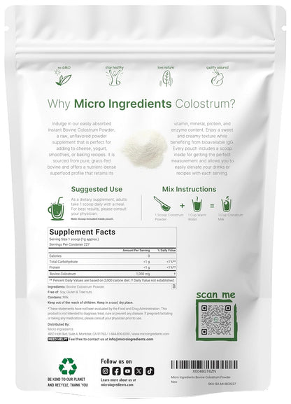 Micro Ingredients, Calostro bovino en polvo, 8 onzas, 227 servicios