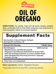 Sundance Vitamins, Aceite de oregano de 4000 mg, 60 Capsulas Softgel