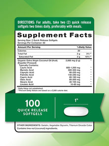 Nature's Truth, Capsulas de aceite de coco extra virgen, 2000 mg por servicio, 100 Capsulas