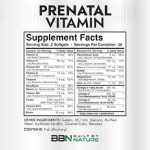 Vitaminas prenatales para mujeres | 60 capsulas blandas con DHA, hierro y acido folico | Built by Nature