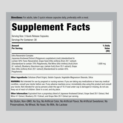 Complejo de resveratrol | 90 capsulas de 1800 mg | Piping Rock