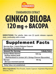 Extracto estandarizado con bacopa, 60 Capsulas de 120mg, Sundance