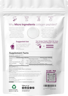 Micro Ingredients, Polvo de Colágeno con Péptidos Hidrolizados, 2 Libras equivalente a 82 Servicios