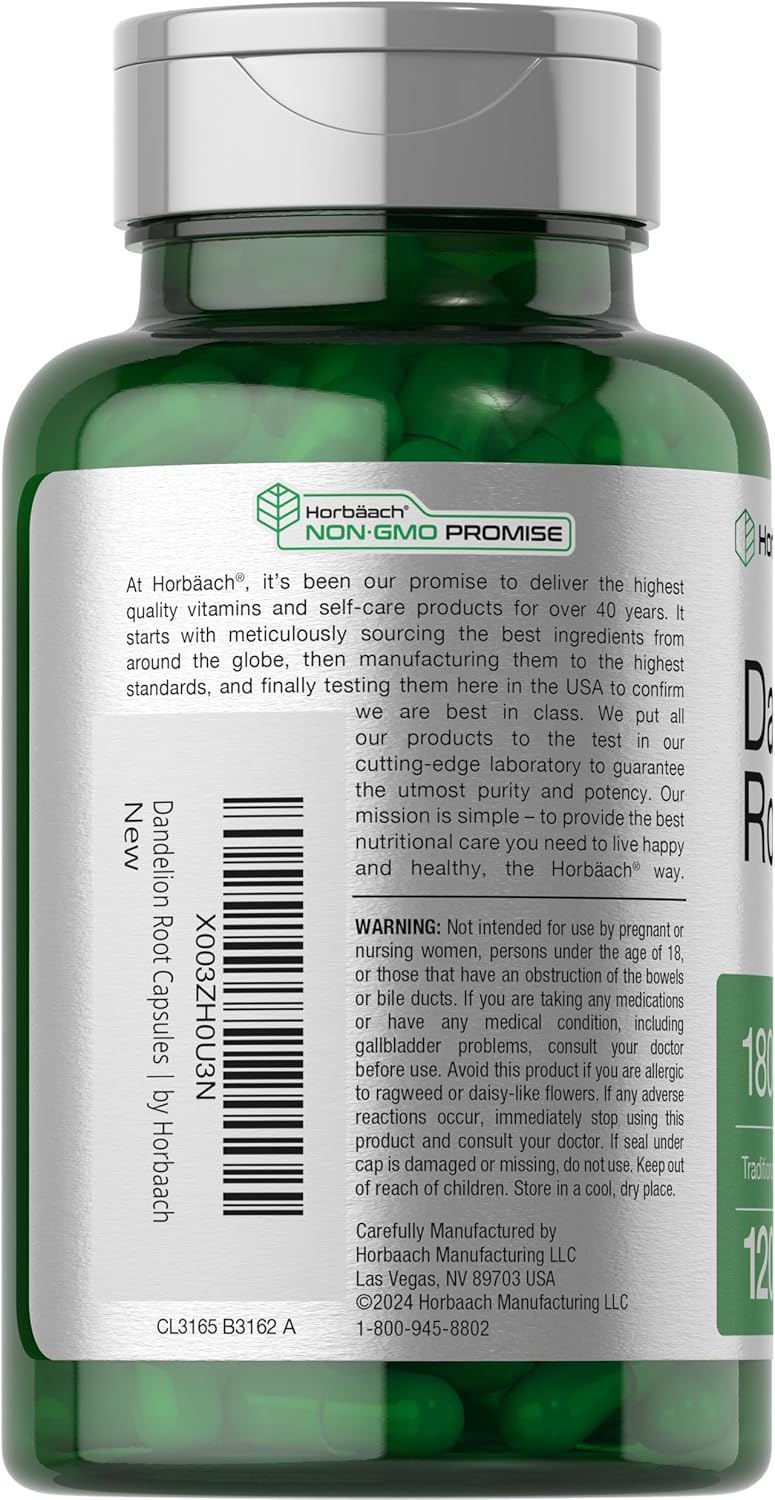 Raiz de Diente de león | 120 Capsulas de 1800 mg | Ideal para la salud del hígado y la retención de líquidos